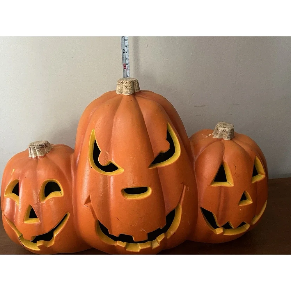 Three Faced Halloween Pumpkin Light Up Plastic Foam triple Jack O‎ Lantern Trio